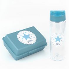 Pack Botella 600ml + Cajita Porta Alimentos Estrella Azul personalizadas