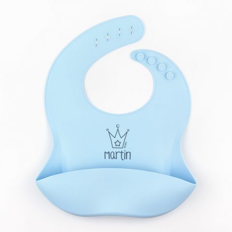Babero Silicona Personalizado Nombre + Corona, color a elegir