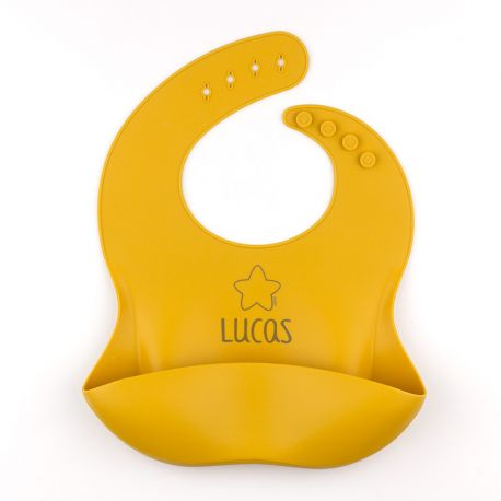 Babero Silicona Personalizado Nombre + Estrella, color a elegir