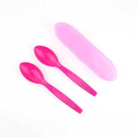 2 Spoons with Case Personalized Pink
