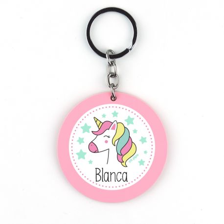 Llavero Metacrilato Redondo Unicornio Rosa Personalizado