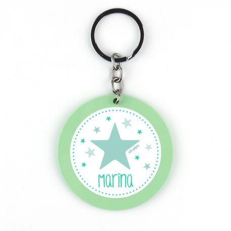 Llavero Metacrilato Redondo Estrella Menta Personalizado