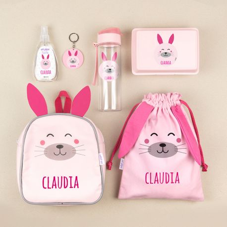 Pack Cole Zoo Conejito Rosa personalizado + Regalo Llavero