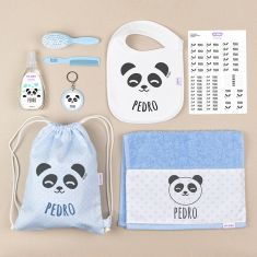 Pack Mi Cole Panda Azul personalizado + Regalo Llavero