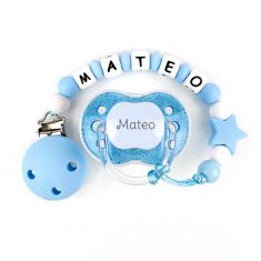 Cajita Chupete + Cadenita de silicona Estrella Azul personalizada