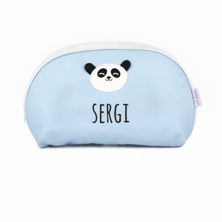Personalized Blue-Edging White Toiletry faux-leather Bag