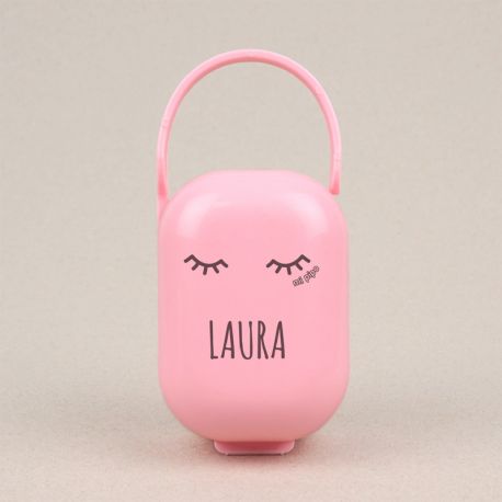 Box Pacifier Holder White-Heart Pink Personalized