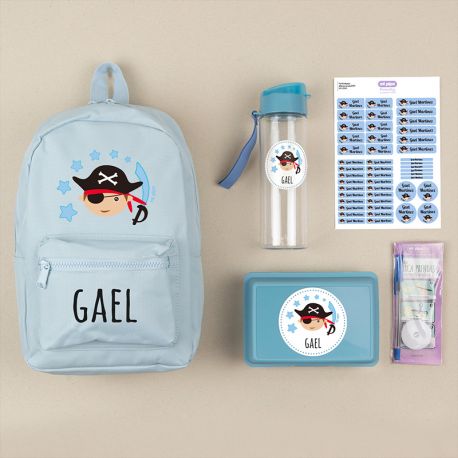 Pack Mi Equipo para el Cole con Mochila Nylon Pirata personalizado + Regalo Marcaprendas