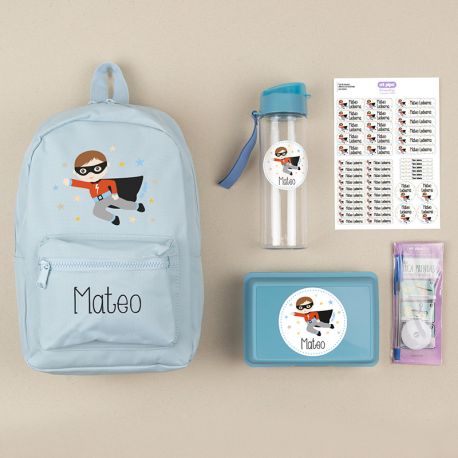Pack Mi Equipo para el Cole con Mochila Nylon Superhéroe personalizado + Regalo Marcaprendas
