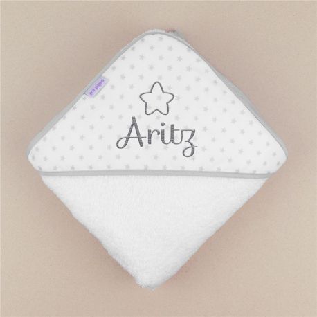 Capa de baño bordada estrellitas gris