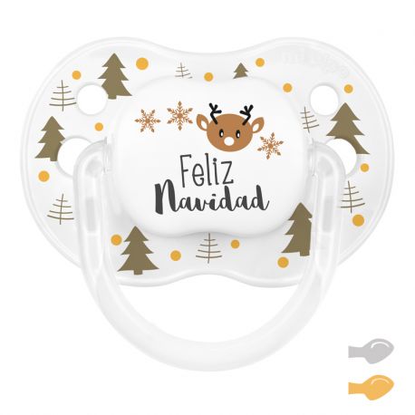 Chupete New Classic Deco Navidad Blanco Árboles Dorado, Feliz Navidad