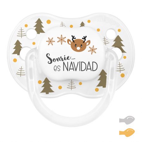 Chupete New Classic Deco Navidad Blanco Árboles Dorado, Sonríe es Navidad