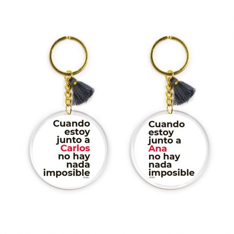 Pack Llaveros Personalizados Metacrilato Redondo Cuando estoy junto a (nombres)