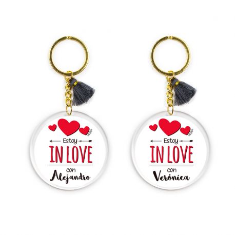 Pack Llaveros Personalizados Metacrilato Redondo Estoy in Love (nombres)