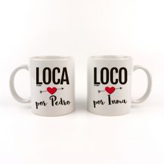 Pack Tazas cerámica o plástico Personalizada Loca y Loco por (nombres) 