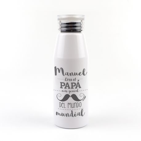 Botella Aluminio personalizada (Nombre) eres el Papá mas genial del Mundo mundial