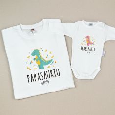 Pack 2 Prendas Papasaurio (Nombre), Bebesauria/Hijasario (Nombre)