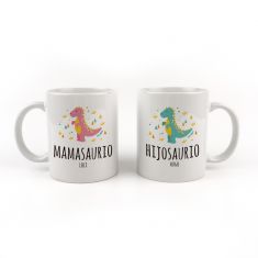 Pack Tazas cerámica o plástico Personalizada Mamasuario, Hijosaurio