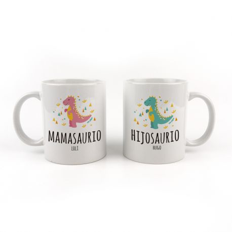 Pack Tazas cerámica o plástico Personalizada Mamasuario, Hijosaurio