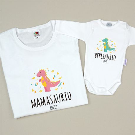 Pack 2 Prendas Personalizadas Mamasaurio, Hijosaurio o Bebesaurio