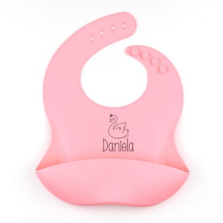 Babero SILICONA Personalizado Nombre + Cisne, color a elegir