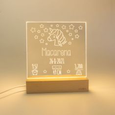 Lámpara Datos Nacimiento Unicornio personalizada