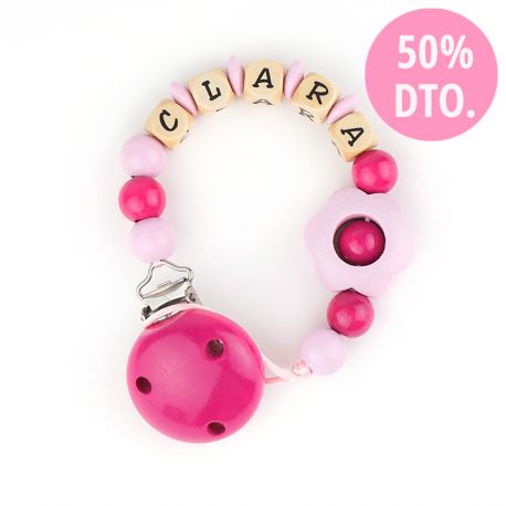 Cadena de madera personalizada flor fucsia