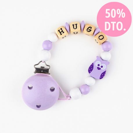 Cadena de madera personalizada buho lila