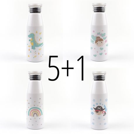 PROMO Botella Aluminio Personajes, compra 5 y te regalamos 1
