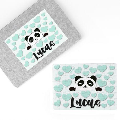 Puzzle + Estuche Panda menta personalizado