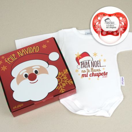 Cajita Navidad Body + Chupete Divertido Papá Noel, no te lleves mi chupete
