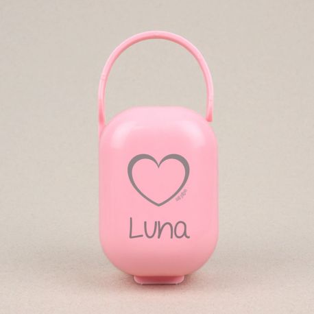 Box Pacifier Holder Pink-Heart Silver Personalized