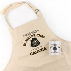 Pack Delantal Papá + Taza Divertido Yo soy el Mejor Chef de la Galaxia no personalizada