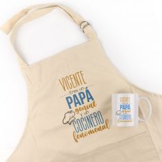 Pack Delantal Papá + Taza (Nombre) Es un Papá genial y un Cocinero Fenomenal