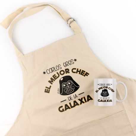 Pack Delantal Papá + Taza (Nombre) es el Mejor Chef de la Galaxia