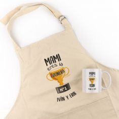 Pack Delantal Mamá + Taza Personalizado Mami eres la Cocinera Nº1 (nombres)