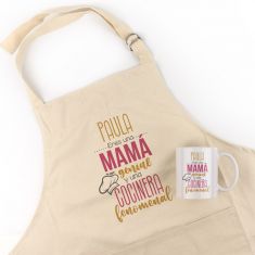 Pack Delantal Mamá + Taza (Nombre) Es una Mamá genial y una Cocinera Fenomenal