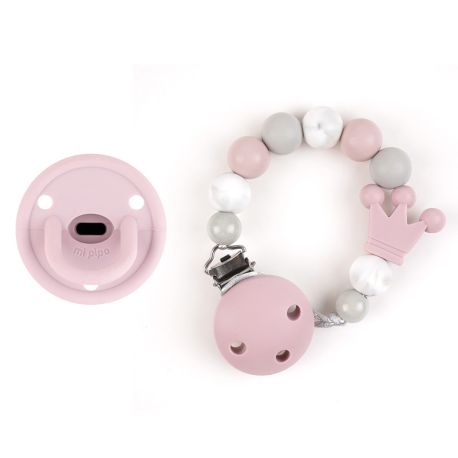 Cajita Chupete Gummy Rosa Soft + Cadenita de Silicona Corona