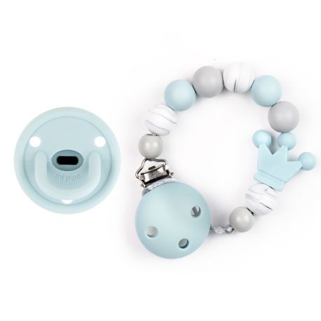 Cajita Chupete Gummy Azul Soft + Cadenita de Silicona Corona