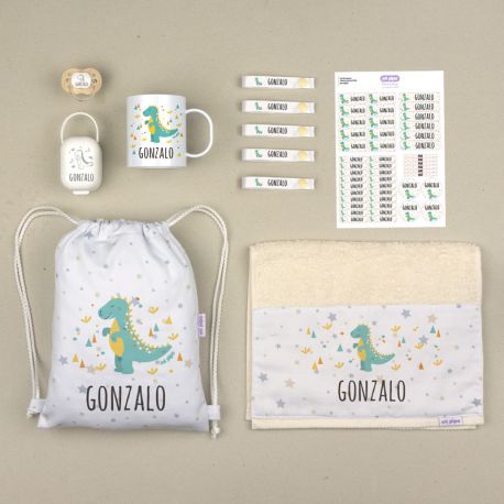 Pack Mi Cole Dinosaurio personalizado + Regalo Etiquetas objetos