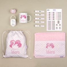 Pack Mi Cole Cisne personalizado + Regalo Etiquetas objetos