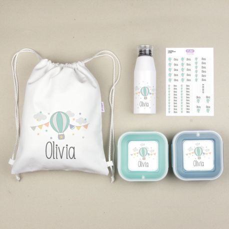 NUEVO Pack Mi Equipo para el Cole con Petate Globo personalizado + Regalo Etiquetas objetos