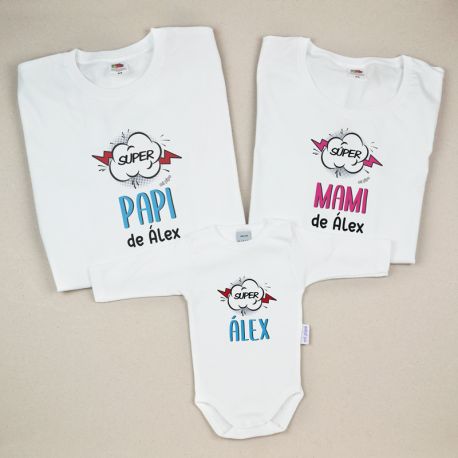 Pack 3 Prendas Súper Papi de / Súper Mami de / Súper (nombre hijo)