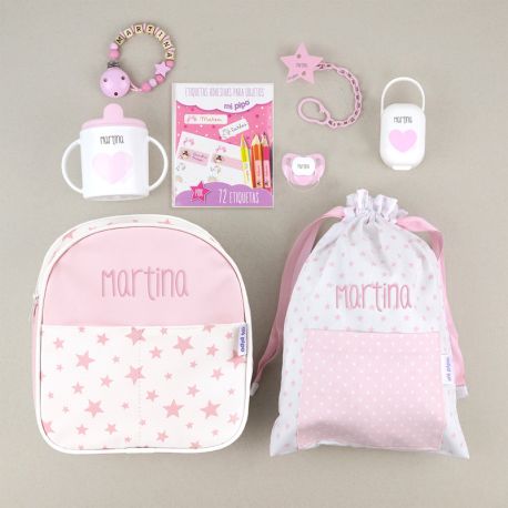 Pack El Primero de la Clase Rosa personalizado + Regalo Cadenita Madera