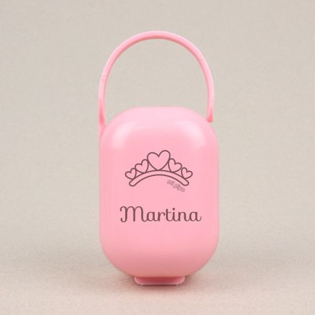 Box Pacifier Holder White-Heart Pink Personalized