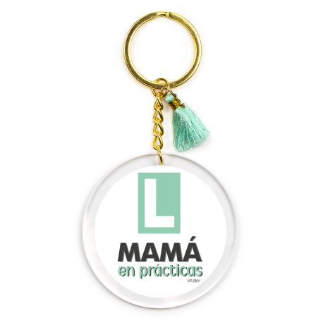 Llavero Metacrilato Mamá en Prácticas Menta