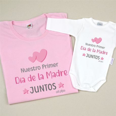 Pack 2 Prendas Mamá Nuestro primer día de la Madre juntas Clásico Rosa