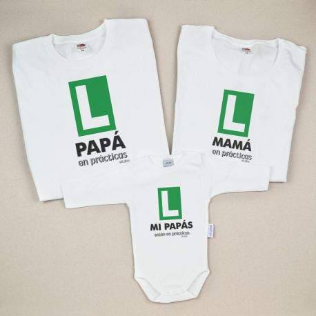 Pack 3 Prendas Papá en Prácticas /Mamá en Prácticas / Mis Papás están en prácticas