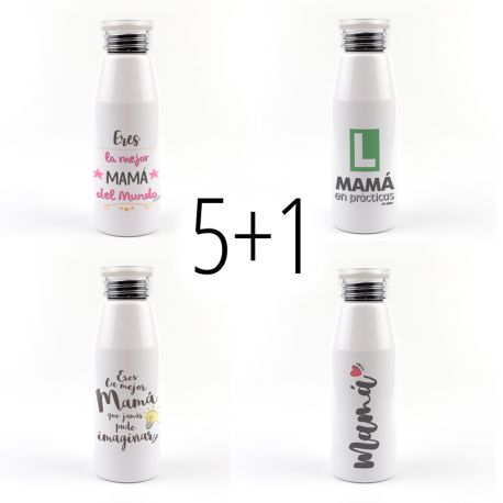 PROMO Botella Aluminio especial Mamá, compra 5 y te regalamos 1