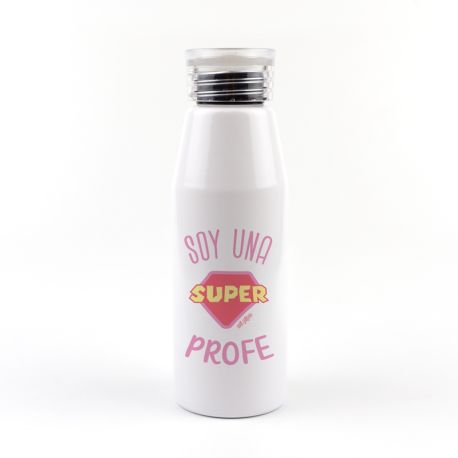 Botella Aluminio Soy una súper PROFE rosa
